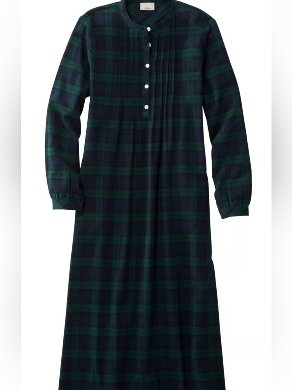 L.L. Bean Green and Navy Plaid Long-Sleeve Womens Nightgown